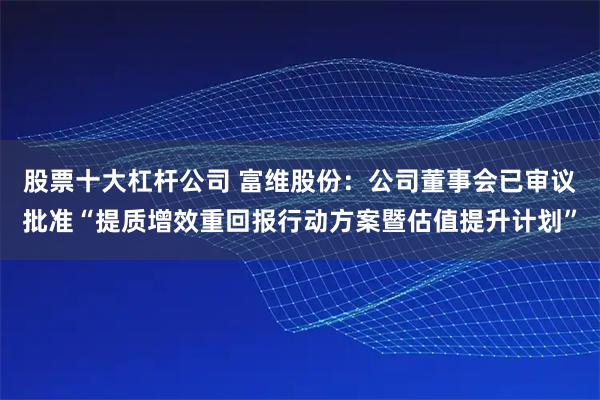 股票十大杠杆公司 富维股份：公司董事会已审议批准“提质增效重回报行动方案暨估值提升计划”